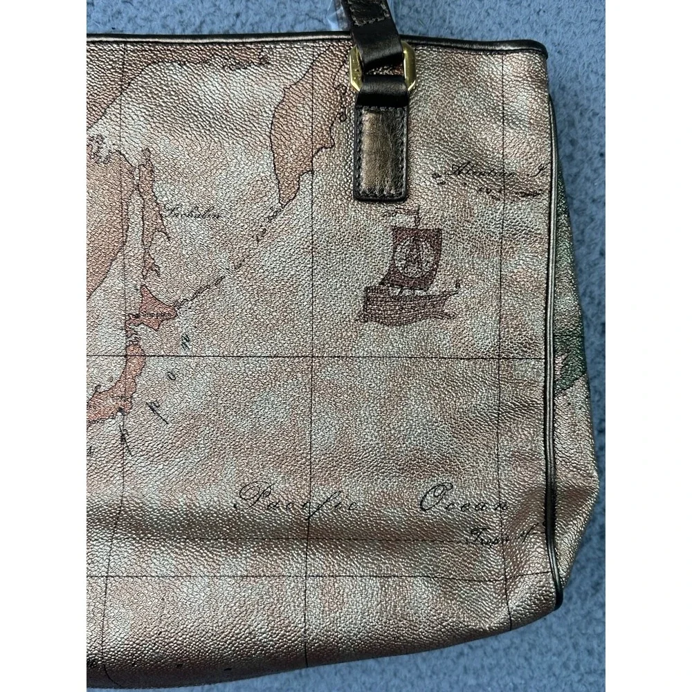 Alviero Martini 1a Classe Geo Map Metallic Bronze Shoulder Bag Tote NWT